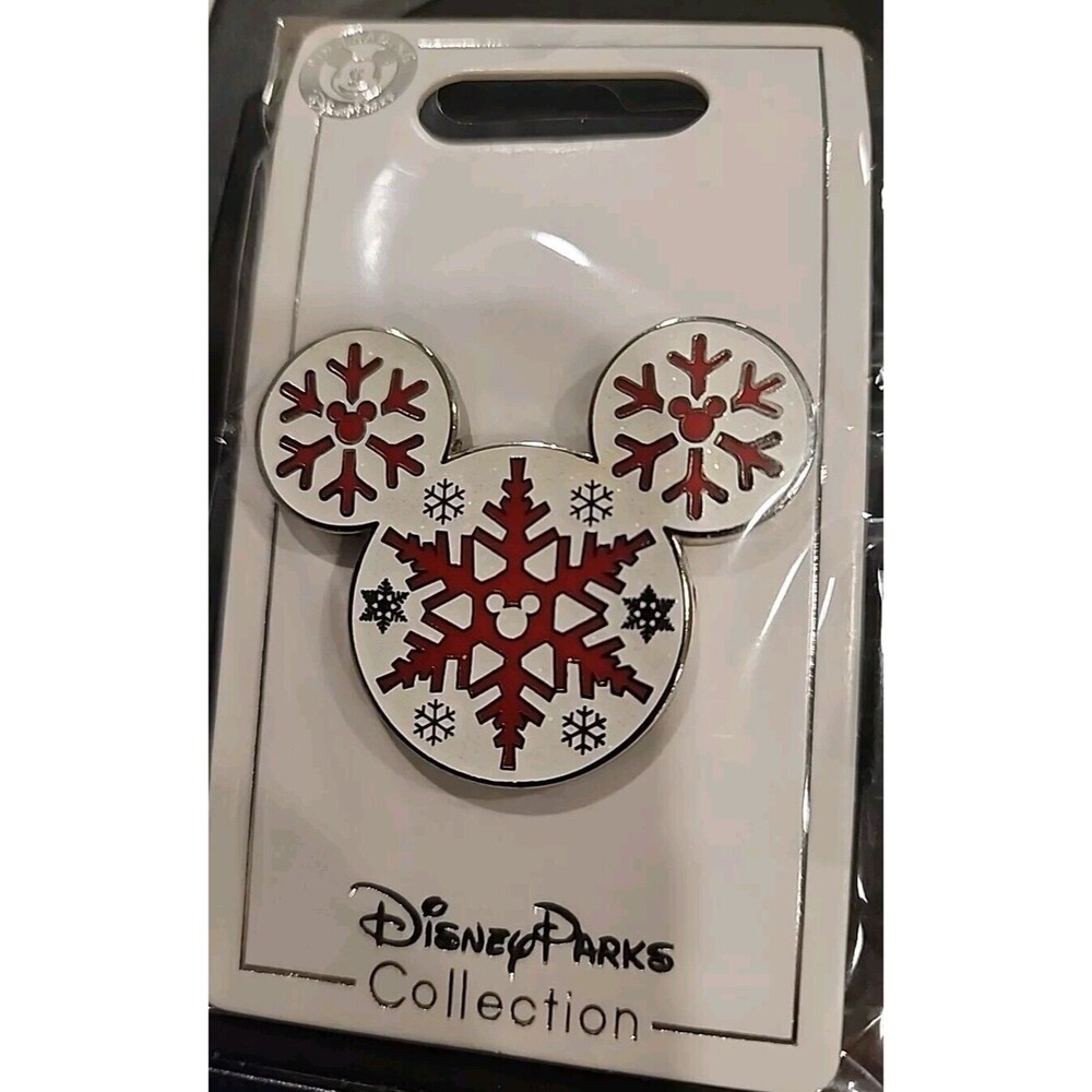 Disney‎ Pin Mickey Mouse Head Icon Snowflakes White Glitter Holiday 118465